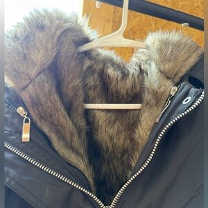 Black hooded coat never worn. NWOT